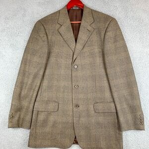 Pronto Uomo Firenze Blazer Mens 39L Brown Tweed Silk Wool Blend Made in‎ Italy